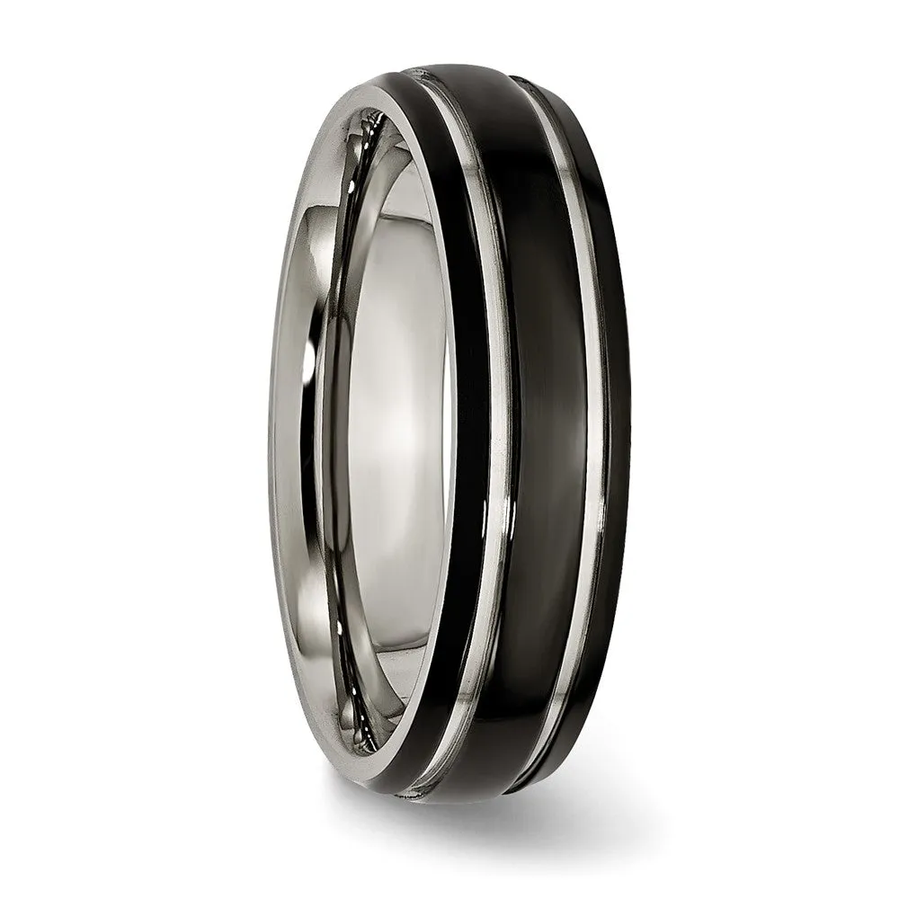 Titanium Polished Black IP-plated 6mm Grooved Band