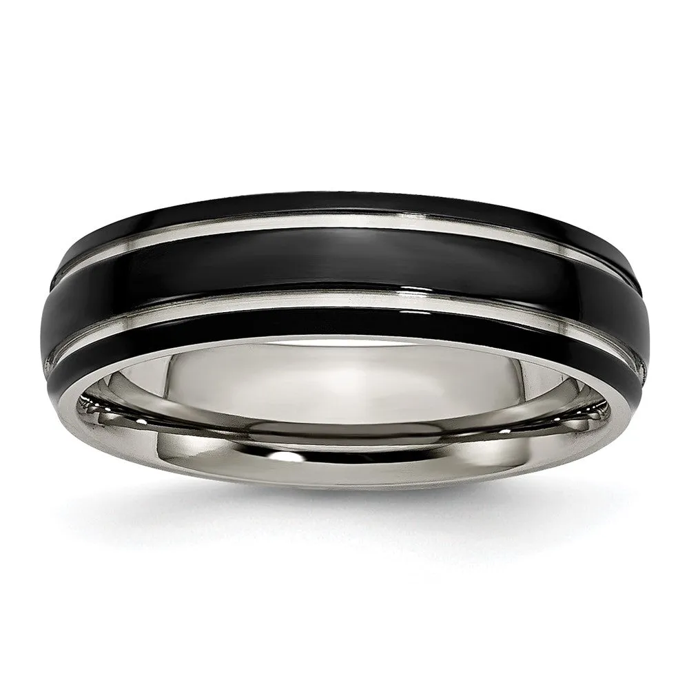 Titanium Polished Black IP-plated 6mm Grooved Band