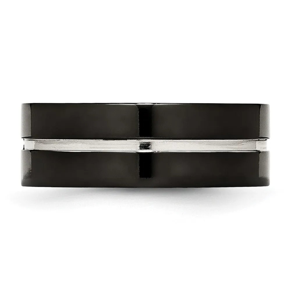 Titanium Polished Black IP-plated 8mm Grooved Comfort Fit Band