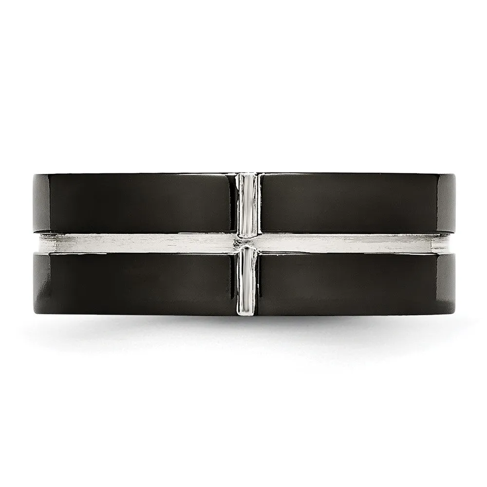Titanium Polished Black IP-plated 8mm Grooved Comfort Fit Band