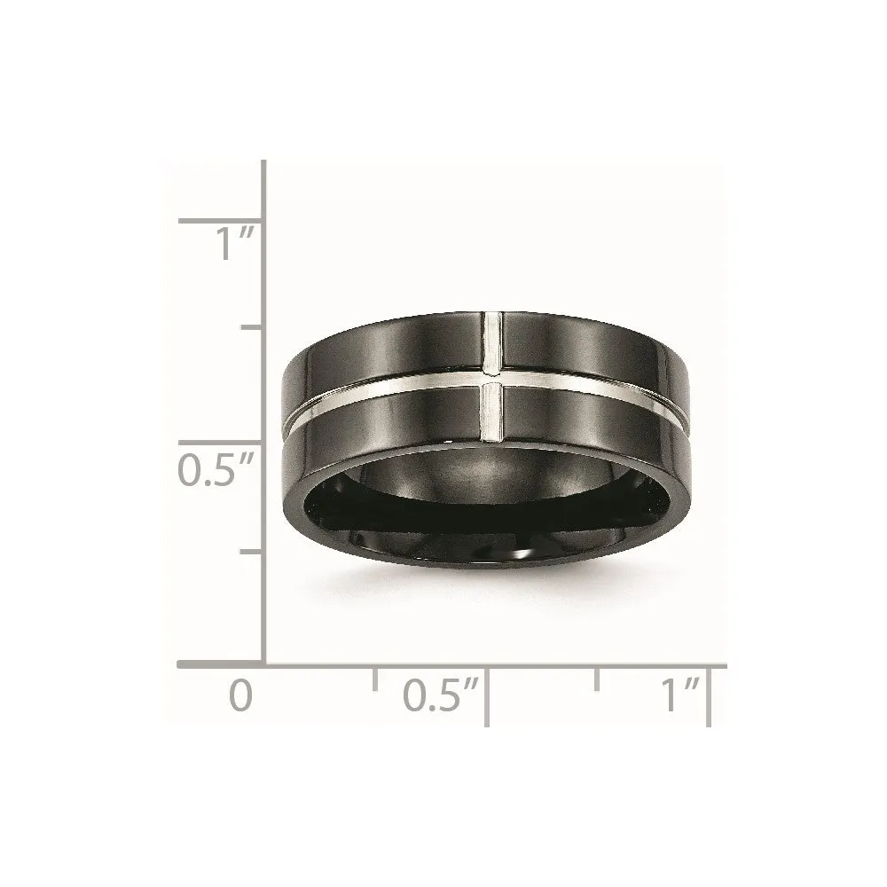 Titanium Polished Black IP-plated 8mm Grooved Comfort Fit Band