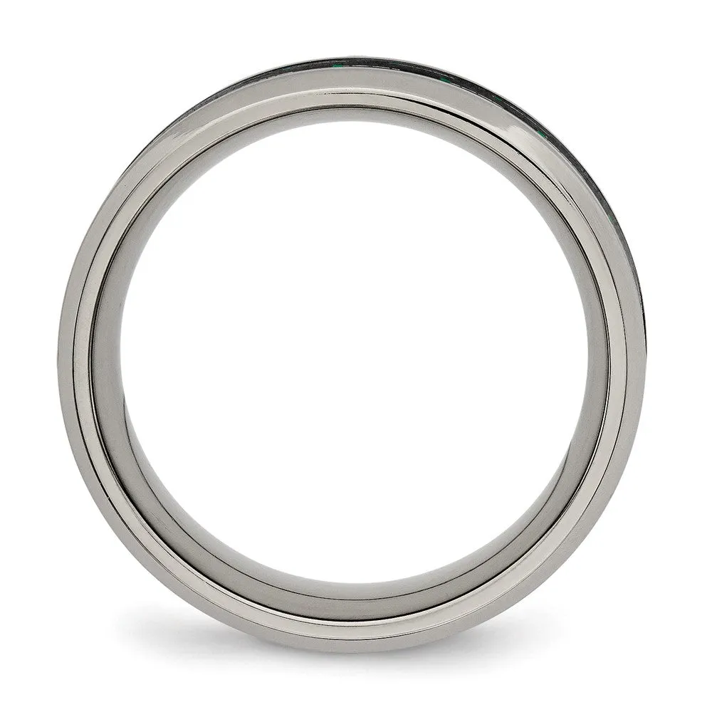 Titanium Polished with Black/Green Carbon Fiber Inlay 8mm Ring