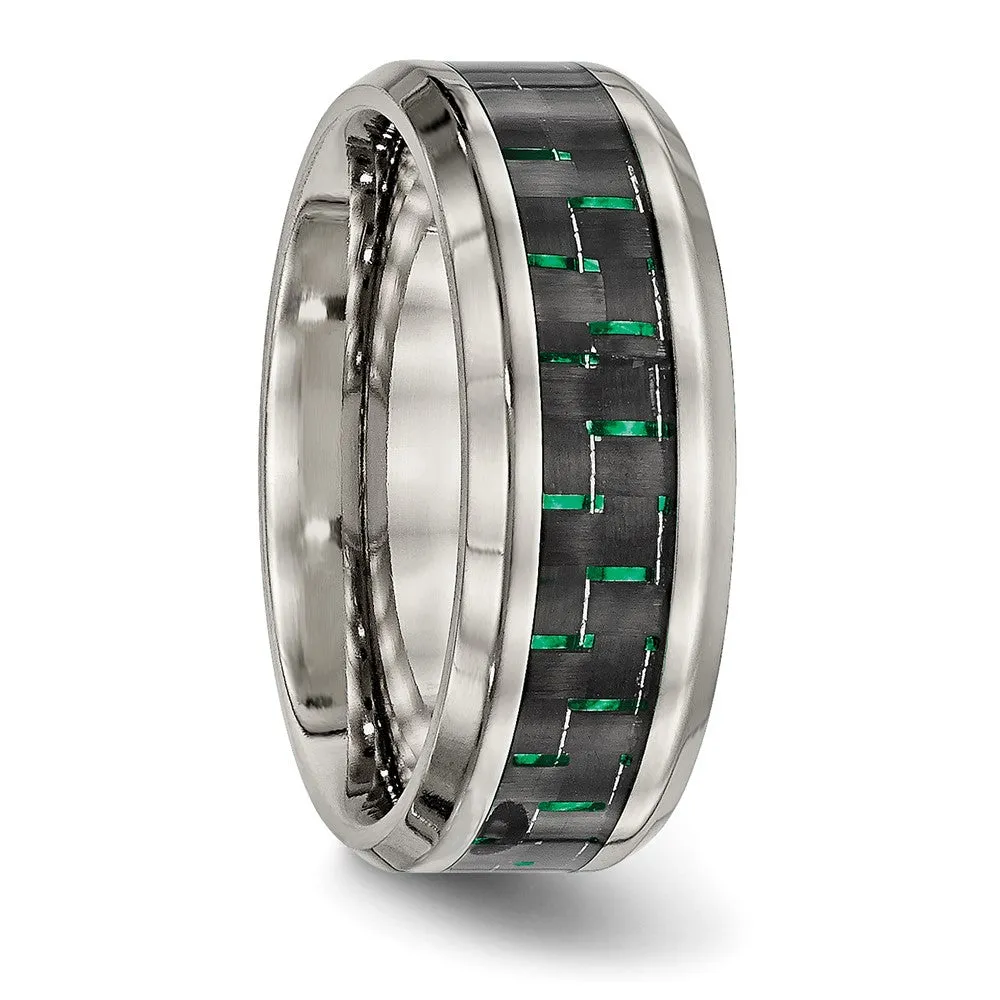 Titanium Polished with Black/Green Carbon Fiber Inlay 8mm Ring