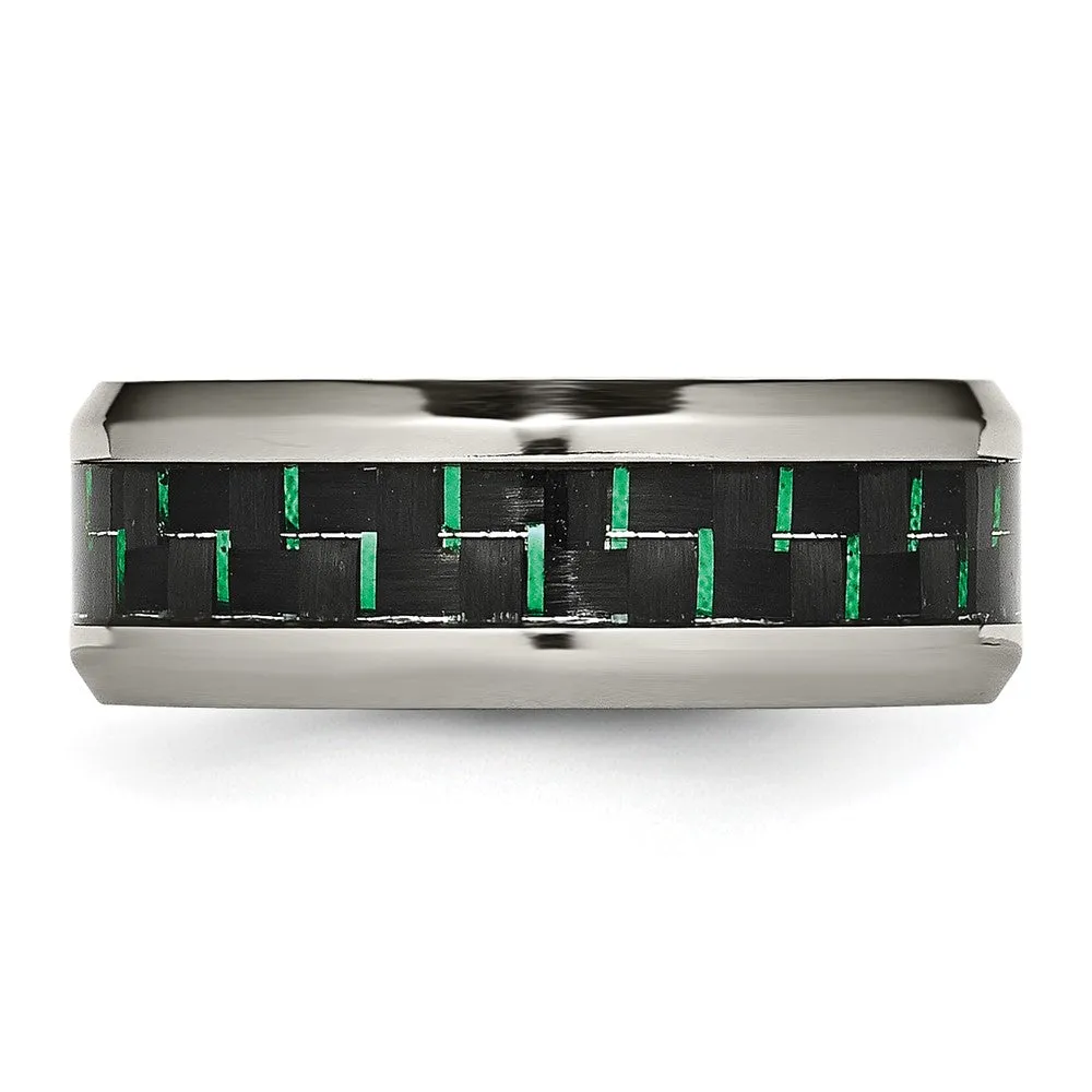 Titanium Polished with Black/Green Carbon Fiber Inlay 8mm Ring
