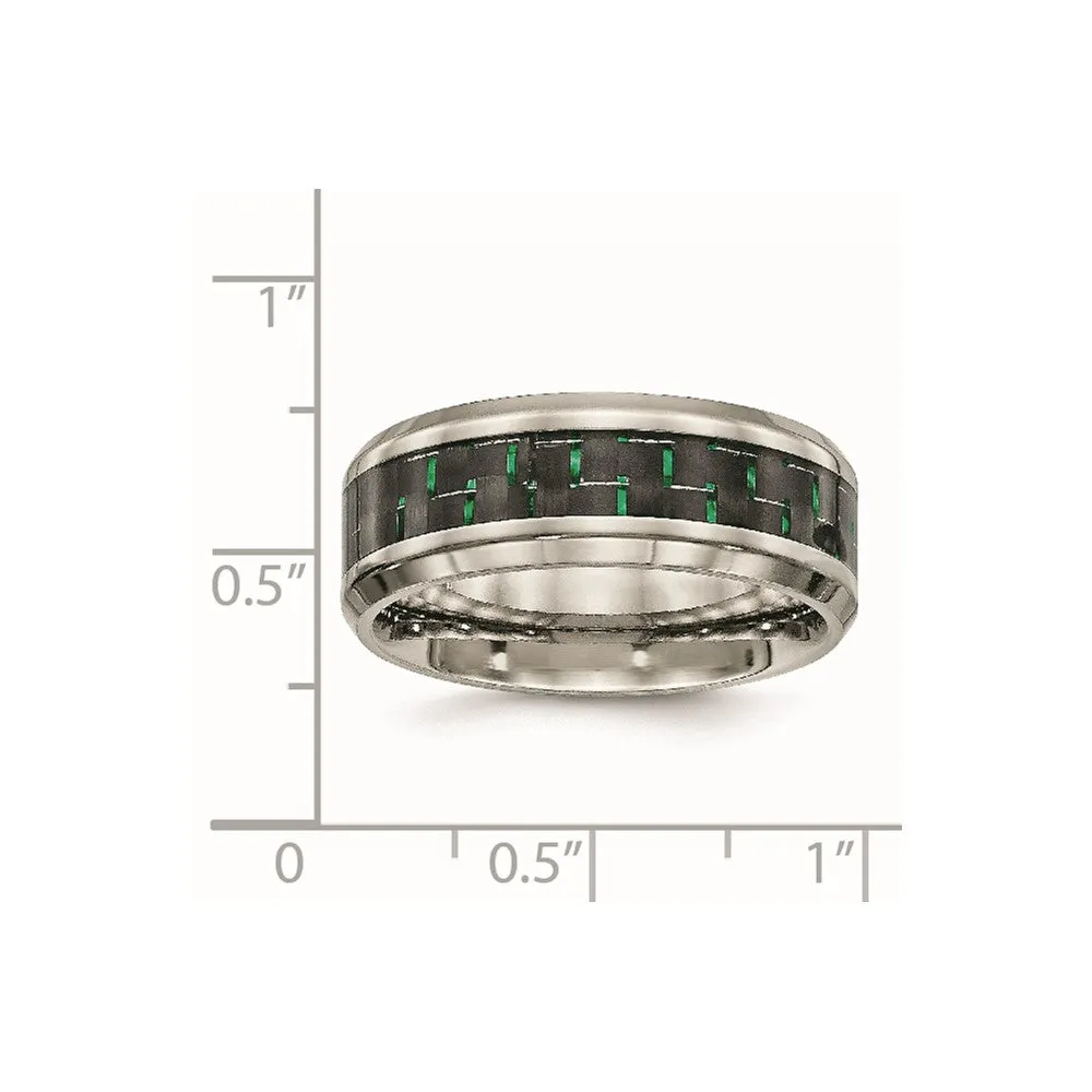 Titanium Polished with Black/Green Carbon Fiber Inlay 8mm Ring