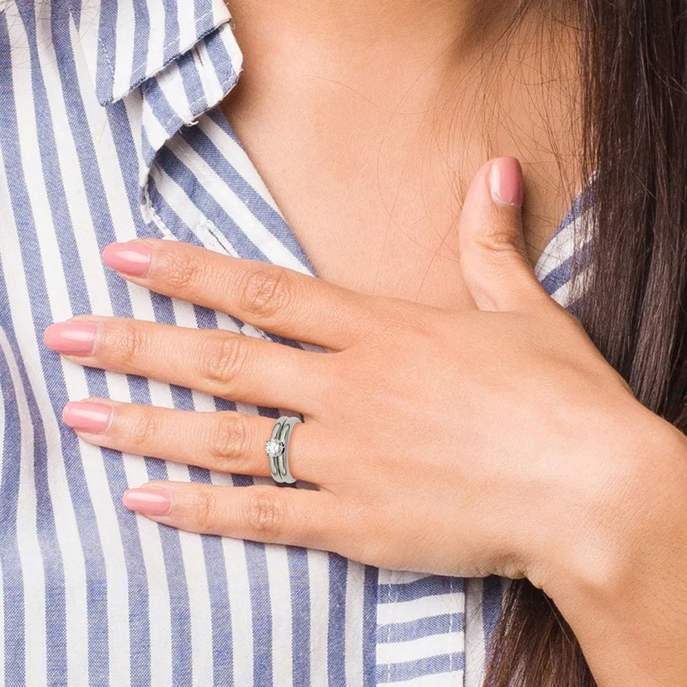 Titanium Polished with CZ Ring