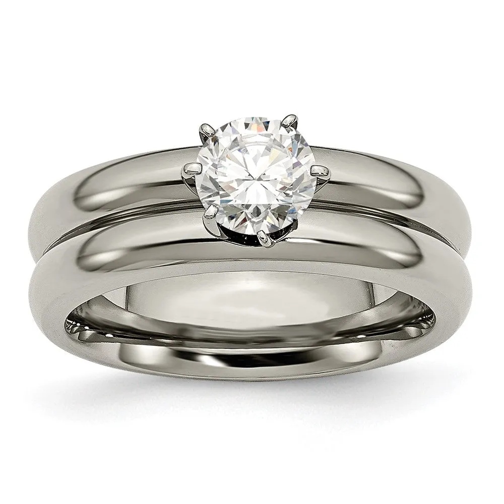 Titanium Polished with CZ Ring