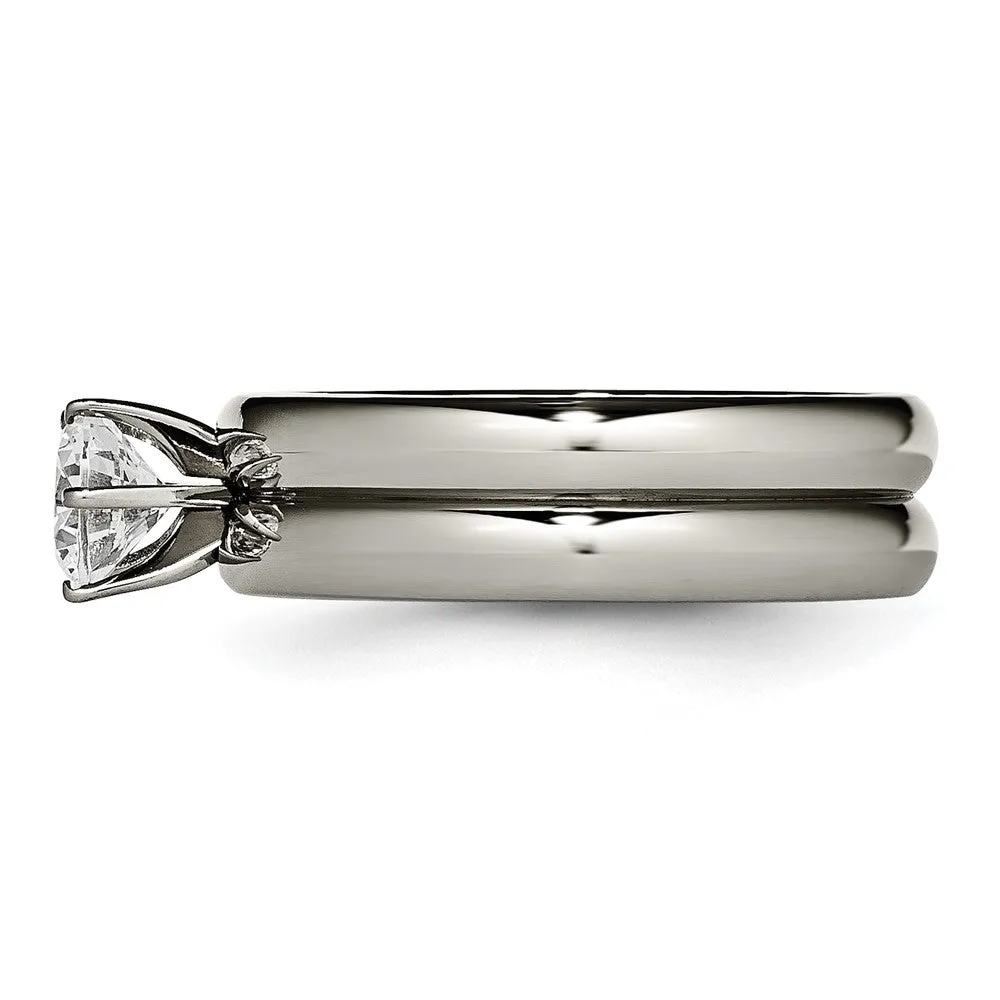 Titanium Polished with CZ Ring