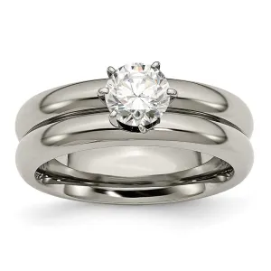 Titanium Polished with CZ Ring