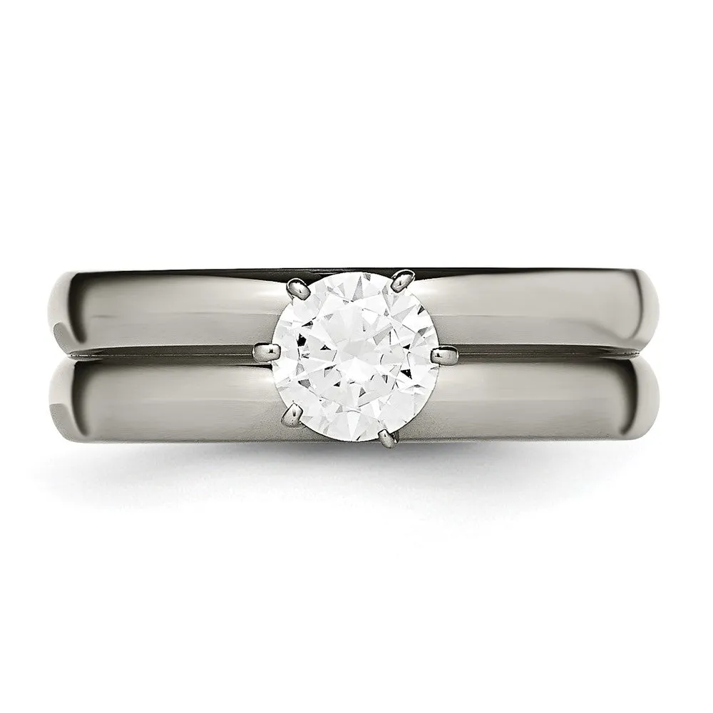 Titanium Polished with CZ Ring