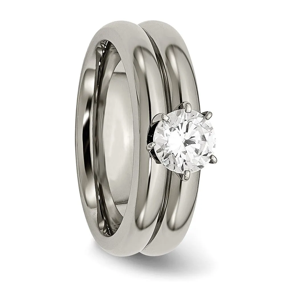 Titanium Polished with CZ Ring