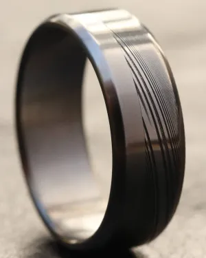 Titanium ring / Stainless Damascus ring chamfered