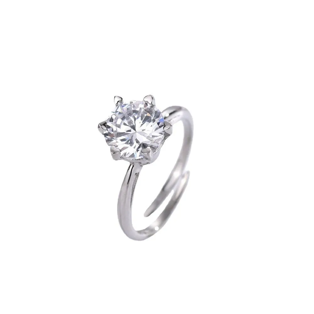 Titanium Steel Rotating Six-heart Claw Support Decompression Rotating Ring Women's Sapphire Ring Cross Living Simple Fashion