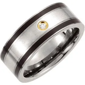 Titanium, Sterling Silver & 14K Yellow Gold-Plated .06 CTW Diamond 9 mm Band Size 9.5