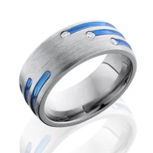 Titanium with Diamonds and Blue Inlay