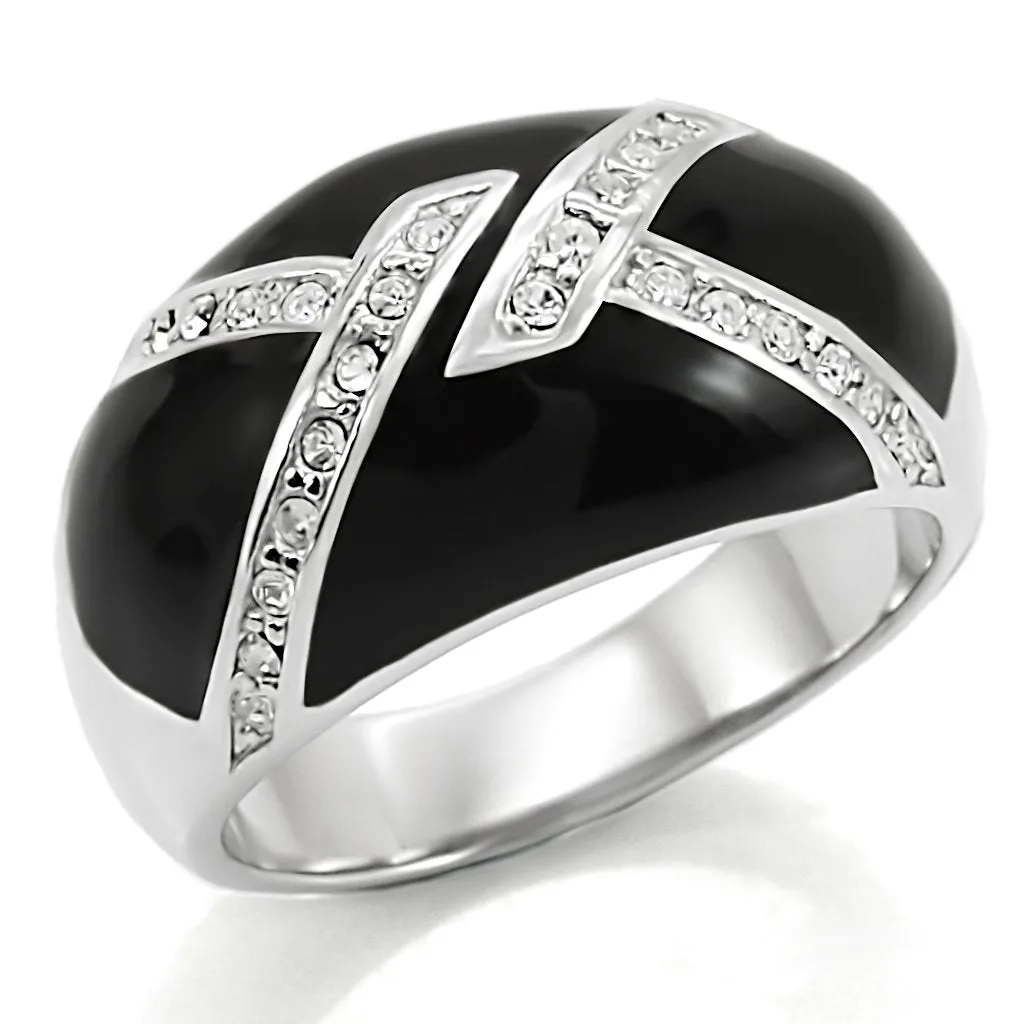 TK022 High polished (no plating) Stainless Steel Ring with Top Grade Crystal in Clear