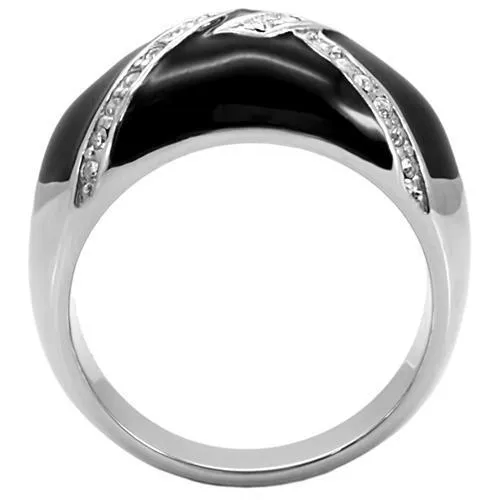 TK022 High polished (no plating) Stainless Steel Ring with Top Grade Crystal in Clear