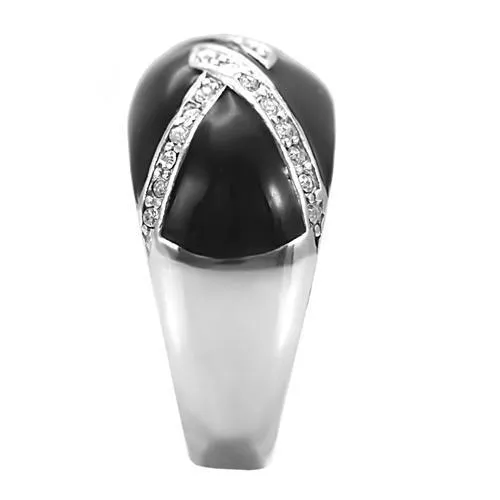 TK022 High polished (no plating) Stainless Steel Ring with Top Grade Crystal in Clear