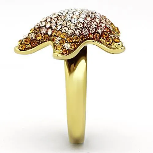 TK1034 IP Gold(Ion Plating) Stainless Steel Ring with Top Grade Crystal in Multi Color