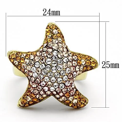TK1034 IP Gold(Ion Plating) Stainless Steel Ring with Top Grade Crystal in Multi Color