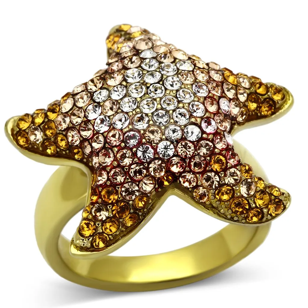 TK1034 IP Gold(Ion Plating) Stainless Steel Ring with Top Grade Crystal in Multi Color