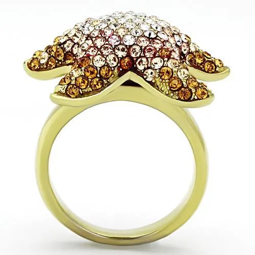 TK1034 IP Gold(Ion Plating) Stainless Steel Ring with Top Grade Crystal in Multi Color