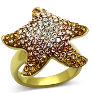 TK1034 IP Gold(Ion Plating) Stainless Steel Ring with Top Grade Crystal in Multi Color