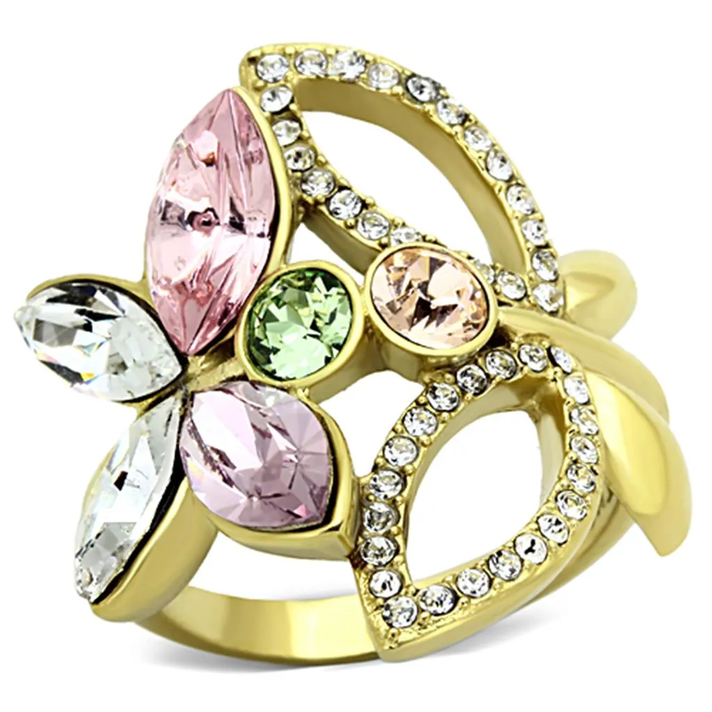 TK1100 IP Gold(Ion Plating) Stainless Steel Ring with Top Grade Crystal in Multi Color