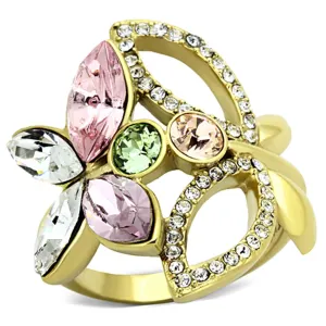 TK1100 IP Gold(Ion Plating) Stainless Steel Ring with Top Grade Crystal in Multi Color