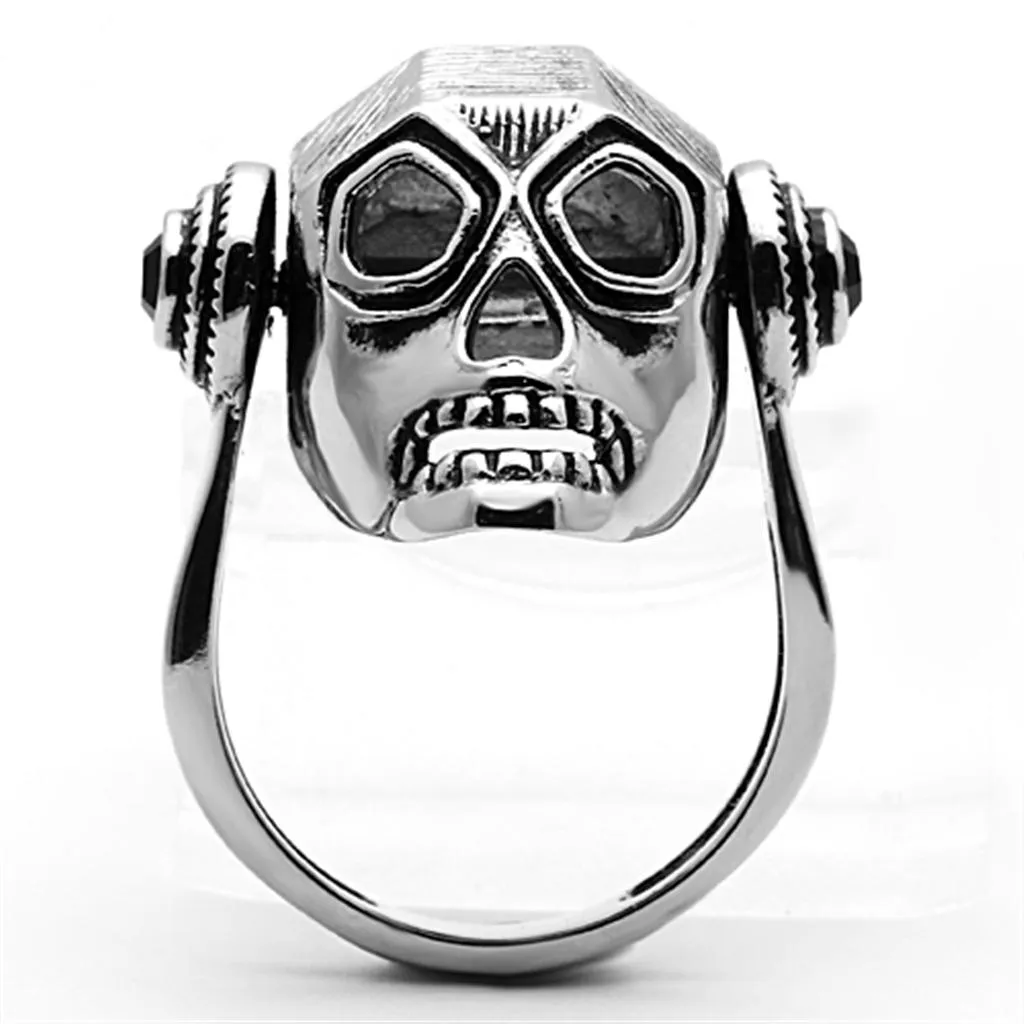 TK1115 High polished (no plating) Stainless Steel Ring with Top Grade Crystal in Jet