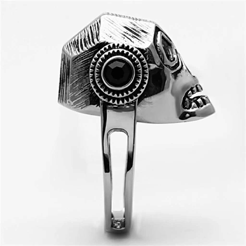 TK1115 High polished (no plating) Stainless Steel Ring with Top Grade Crystal in Jet