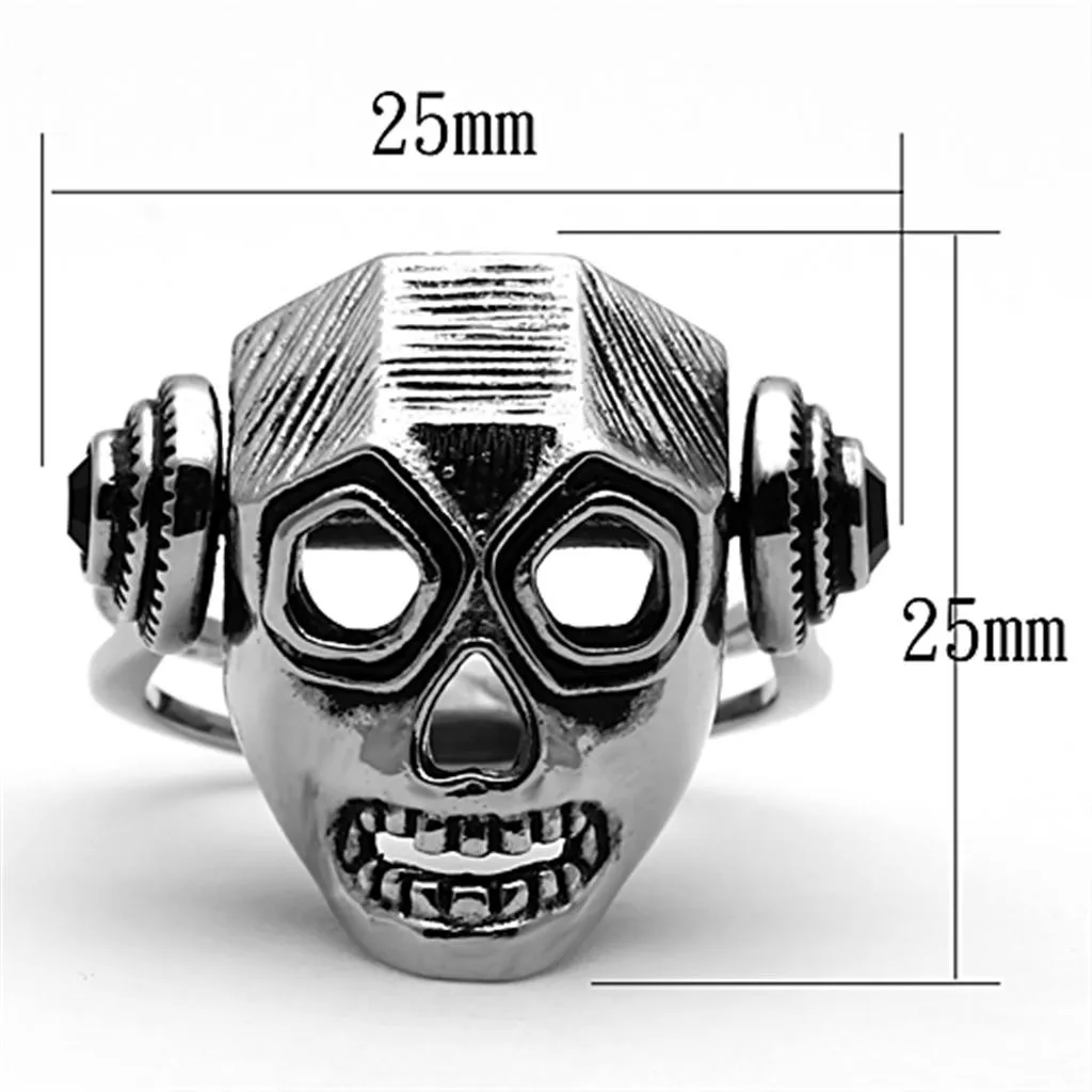 TK1115 High polished (no plating) Stainless Steel Ring with Top Grade Crystal in Jet