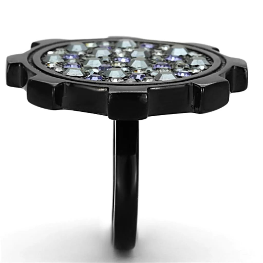 TK1296 IP Black(Ion Plating) Stainless Steel Ring with Top Grade Crystal in Multi Color