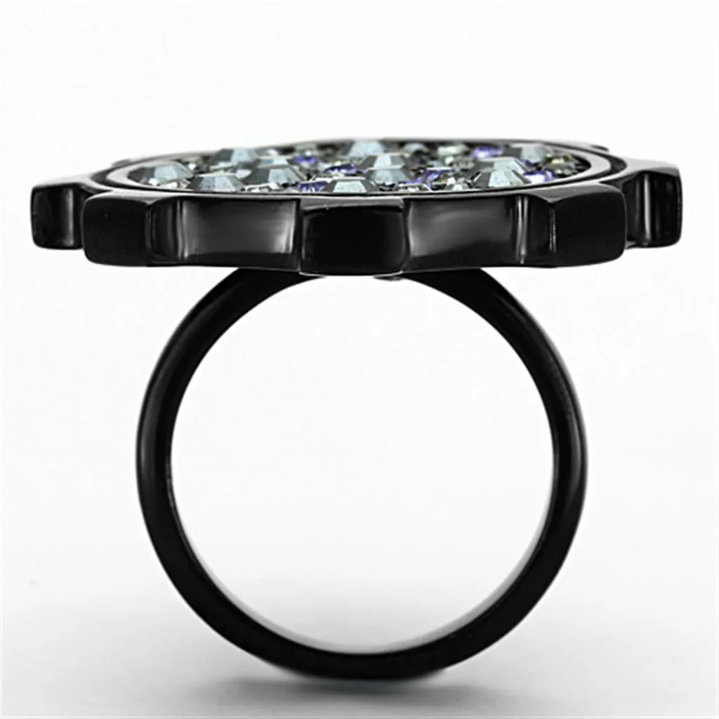 TK1296 IP Black(Ion Plating) Stainless Steel Ring with Top Grade Crystal in Multi Color