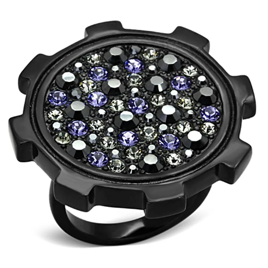 TK1296 IP Black(Ion Plating) Stainless Steel Ring with Top Grade Crystal in Multi Color