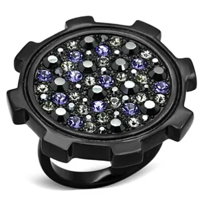 TK1296 IP Black(Ion Plating) Stainless Steel Ring with Top Grade Crystal in Multi Color