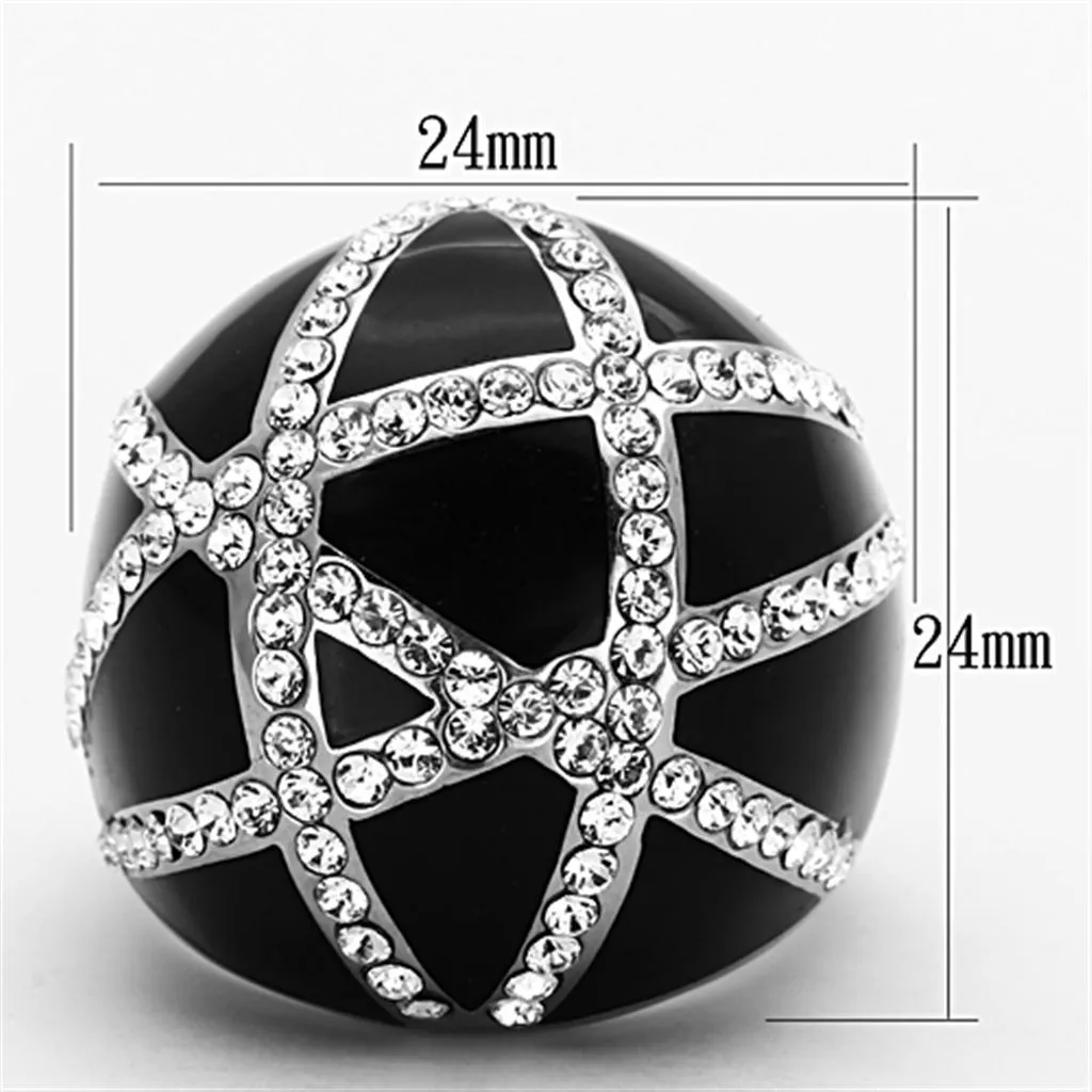 TK1306 High polished (no plating) Stainless Steel Ring with Top Grade Crystal in Clear