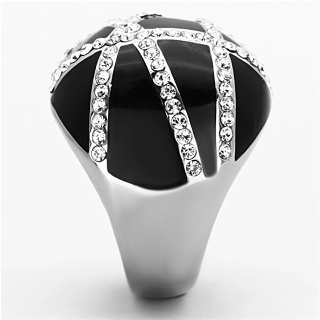 TK1306 High polished (no plating) Stainless Steel Ring with Top Grade Crystal in Clear