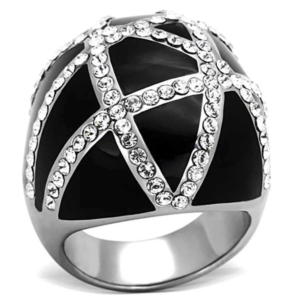 TK1306 High polished (no plating) Stainless Steel Ring with Top Grade Crystal in Clear
