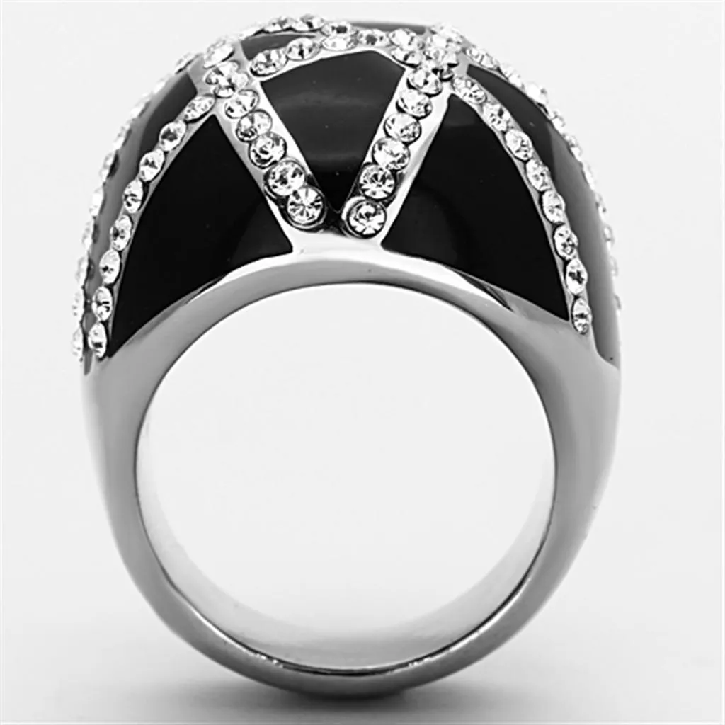 TK1306 High polished (no plating) Stainless Steel Ring with Top Grade Crystal in Clear