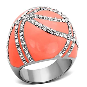 TK1307 High polished (no plating) Stainless Steel Ring with Top Grade Crystal in Clear
