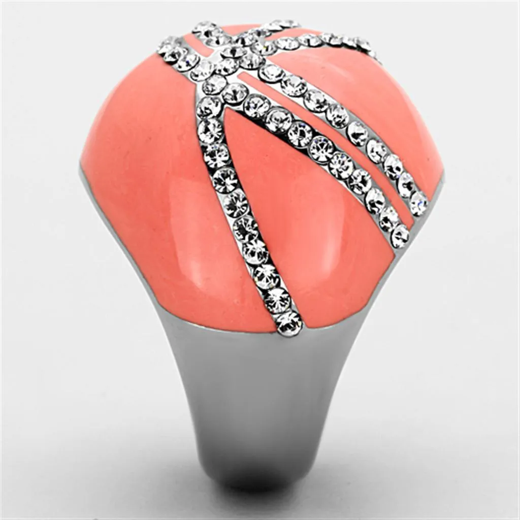 TK1307 High polished (no plating) Stainless Steel Ring with Top Grade Crystal in Clear