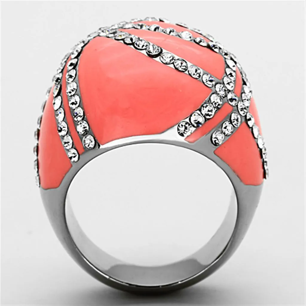 TK1307 High polished (no plating) Stainless Steel Ring with Top Grade Crystal in Clear