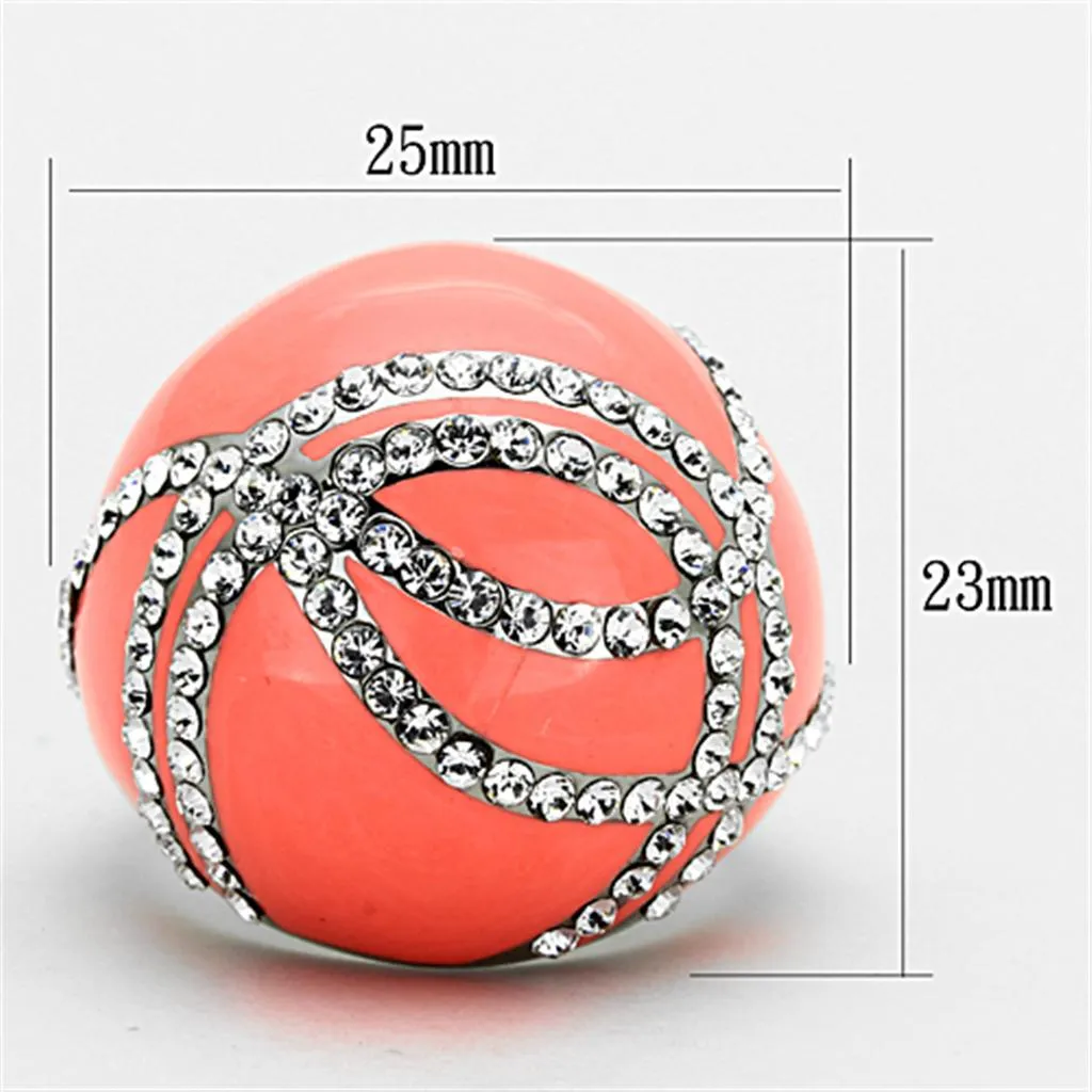 TK1307 High polished (no plating) Stainless Steel Ring with Top Grade Crystal in Clear