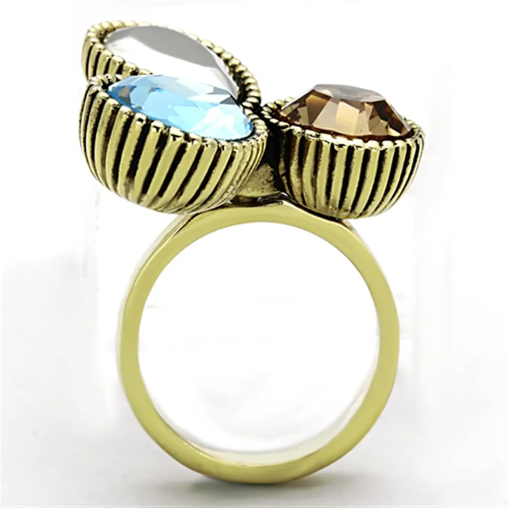 TK1496 IP Gold(Ion Plating) Stainless Steel Ring with Top Grade Crystal in Multi Color