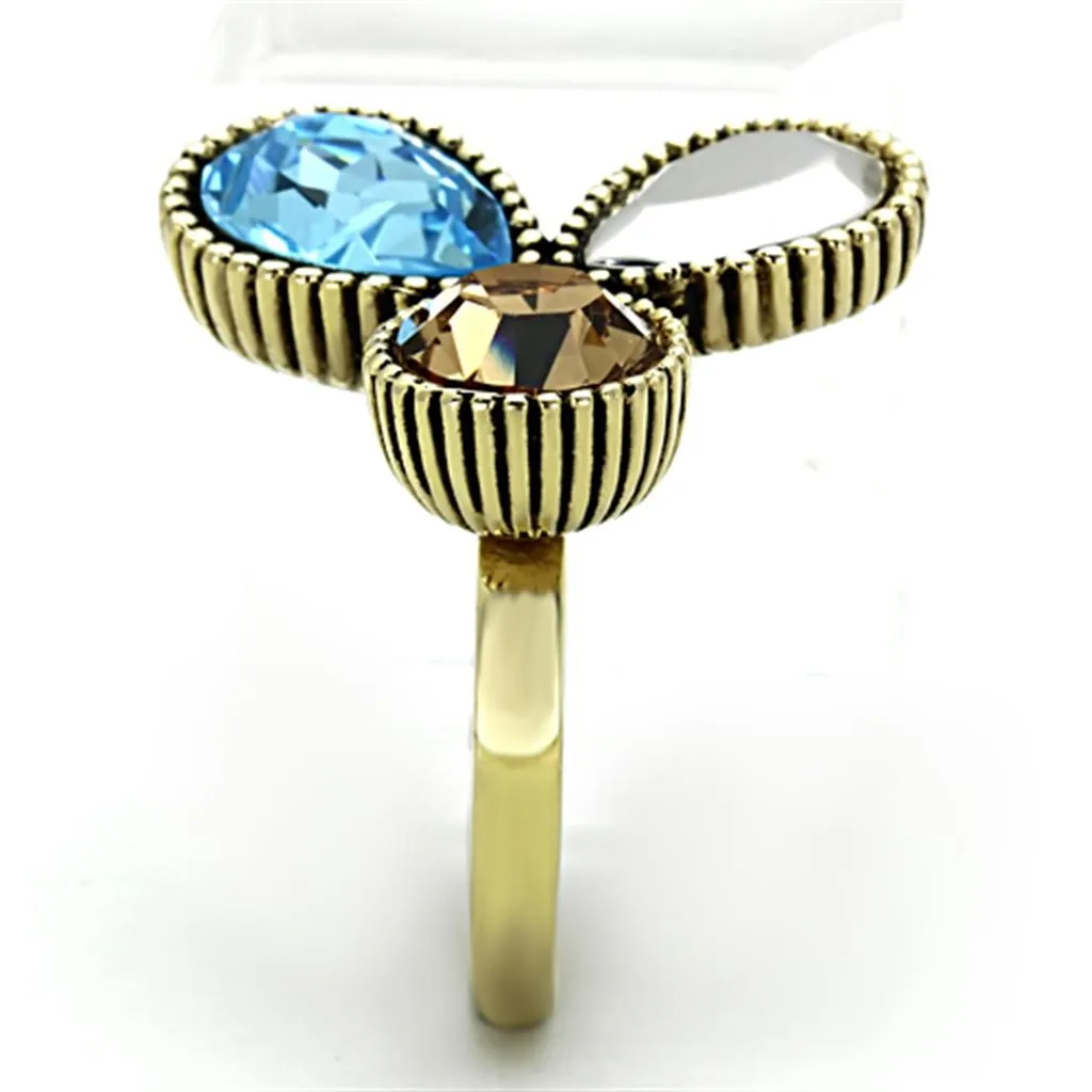 TK1496 IP Gold(Ion Plating) Stainless Steel Ring with Top Grade Crystal in Multi Color