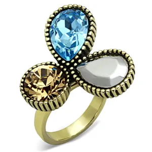 TK1496 IP Gold(Ion Plating) Stainless Steel Ring with Top Grade Crystal in Multi Color