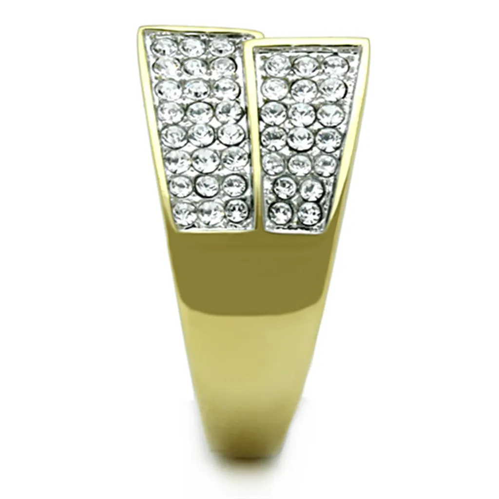 TK1550 Two-Tone IP Gold (Ion Plating) Stainless Steel Ring with Top Grade Crystal in Clear