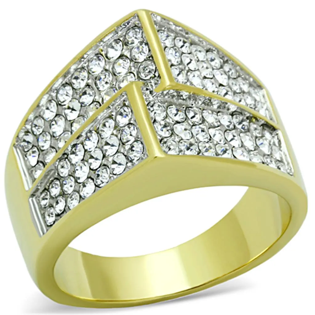 TK1550 Two-Tone IP Gold (Ion Plating) Stainless Steel Ring with Top Grade Crystal in Clear