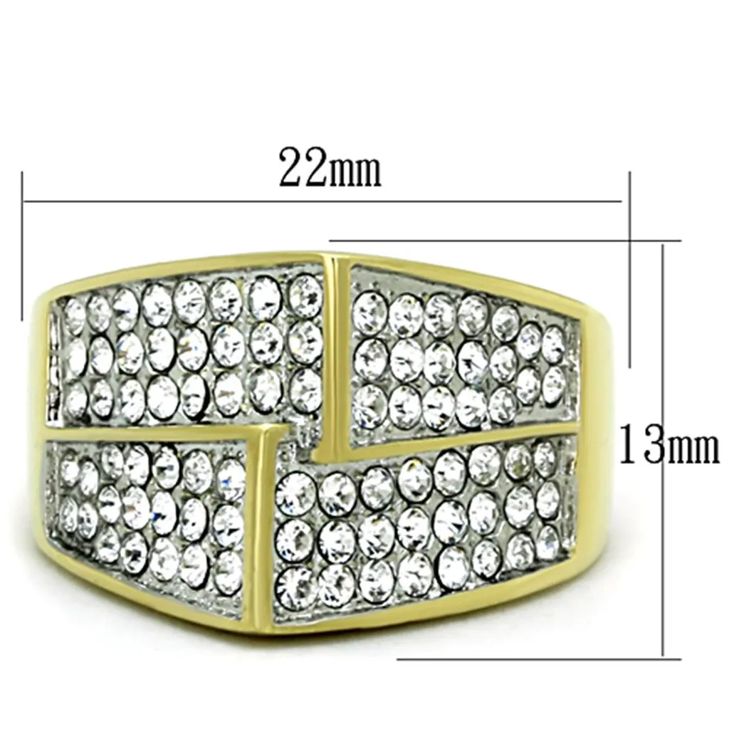 TK1550 Two-Tone IP Gold (Ion Plating) Stainless Steel Ring with Top Grade Crystal in Clear